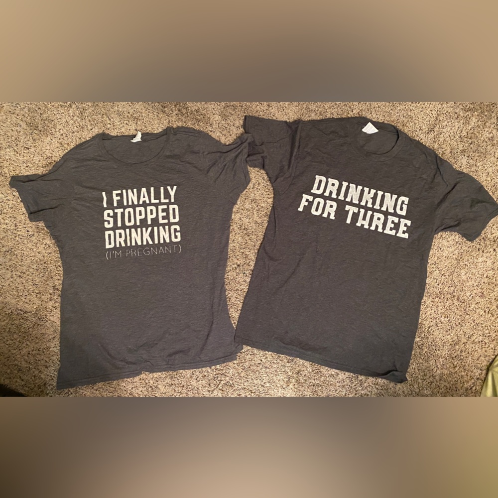 Maternity couple shirts “stopped drinking” “drinking for three”